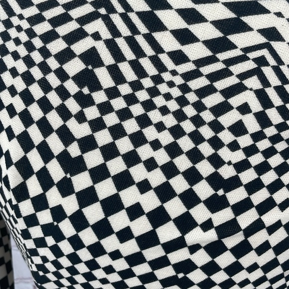 Zara Draped Black White Geometrical Checkered Retro Midi Long Sleeve Dress Small - Picture 5 of 13